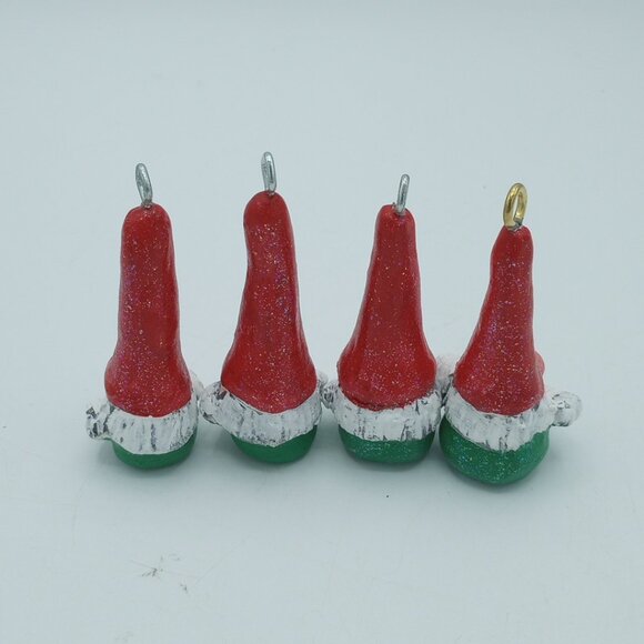 Red Chris Green Gnome Ornaments Christmas Pendant Handmade OOAK Folkart Set of 4 - Picture 5 of 8